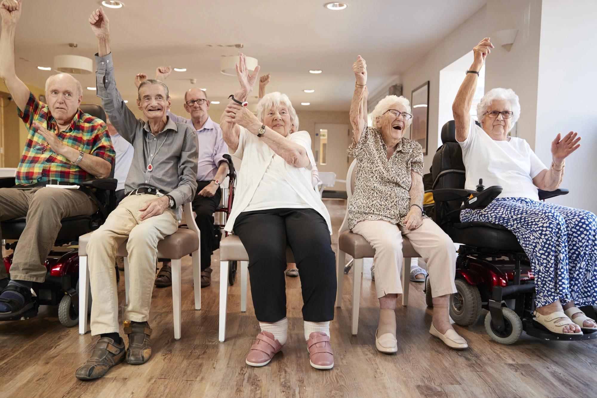 elders exercising at an assisted living in Highland Park